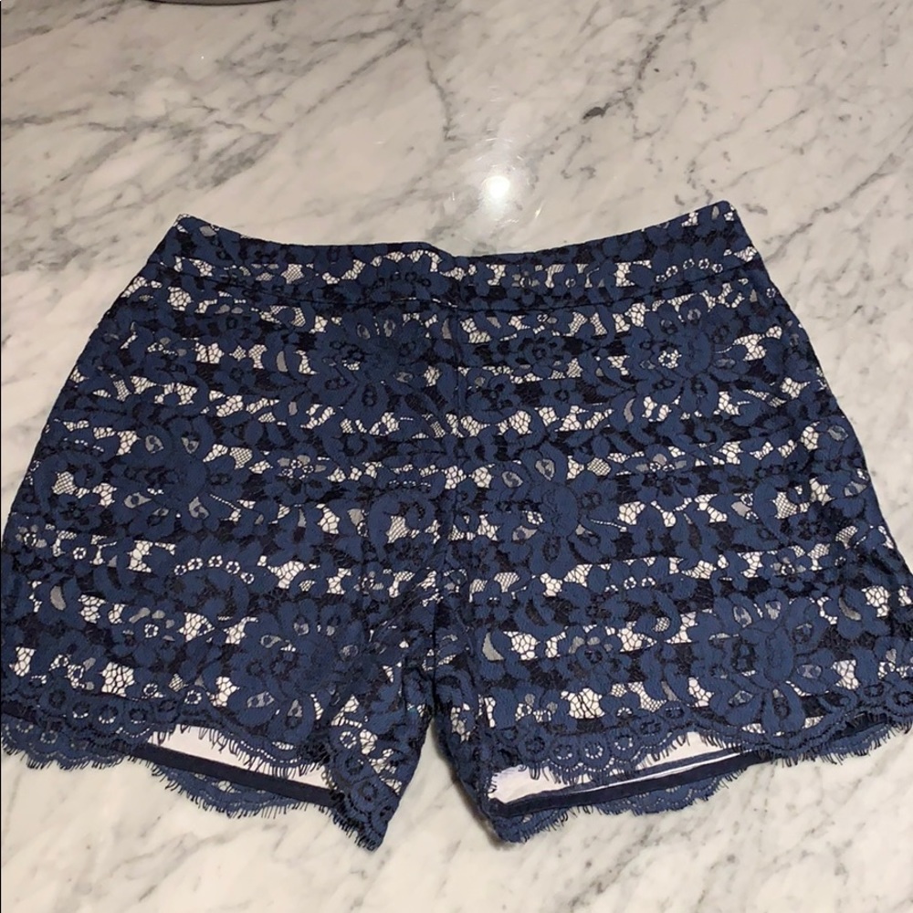 Striped, lace covered shorts from Anthropologie